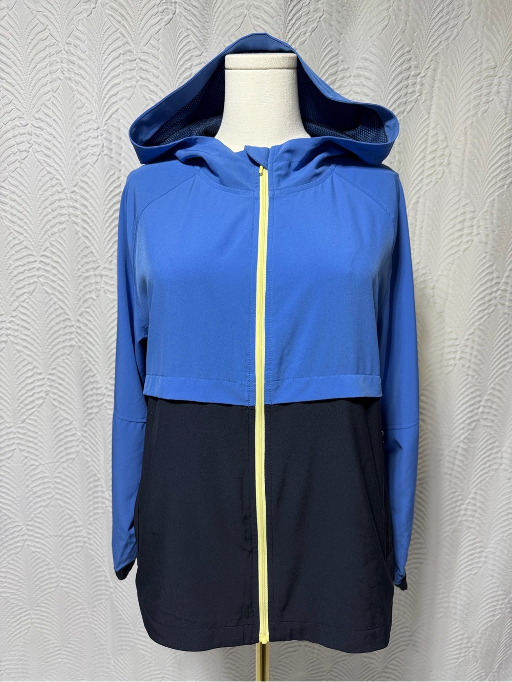 J. Jill Fit Navy/Blue Hooded Zip Jacket with Yellow Trim